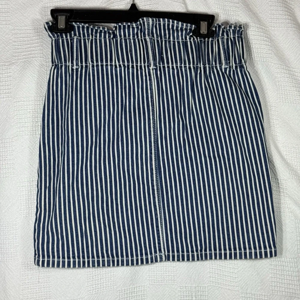 F-Way Blue White Stripe Denim Paperbag Straight Skirt Size‎ Small